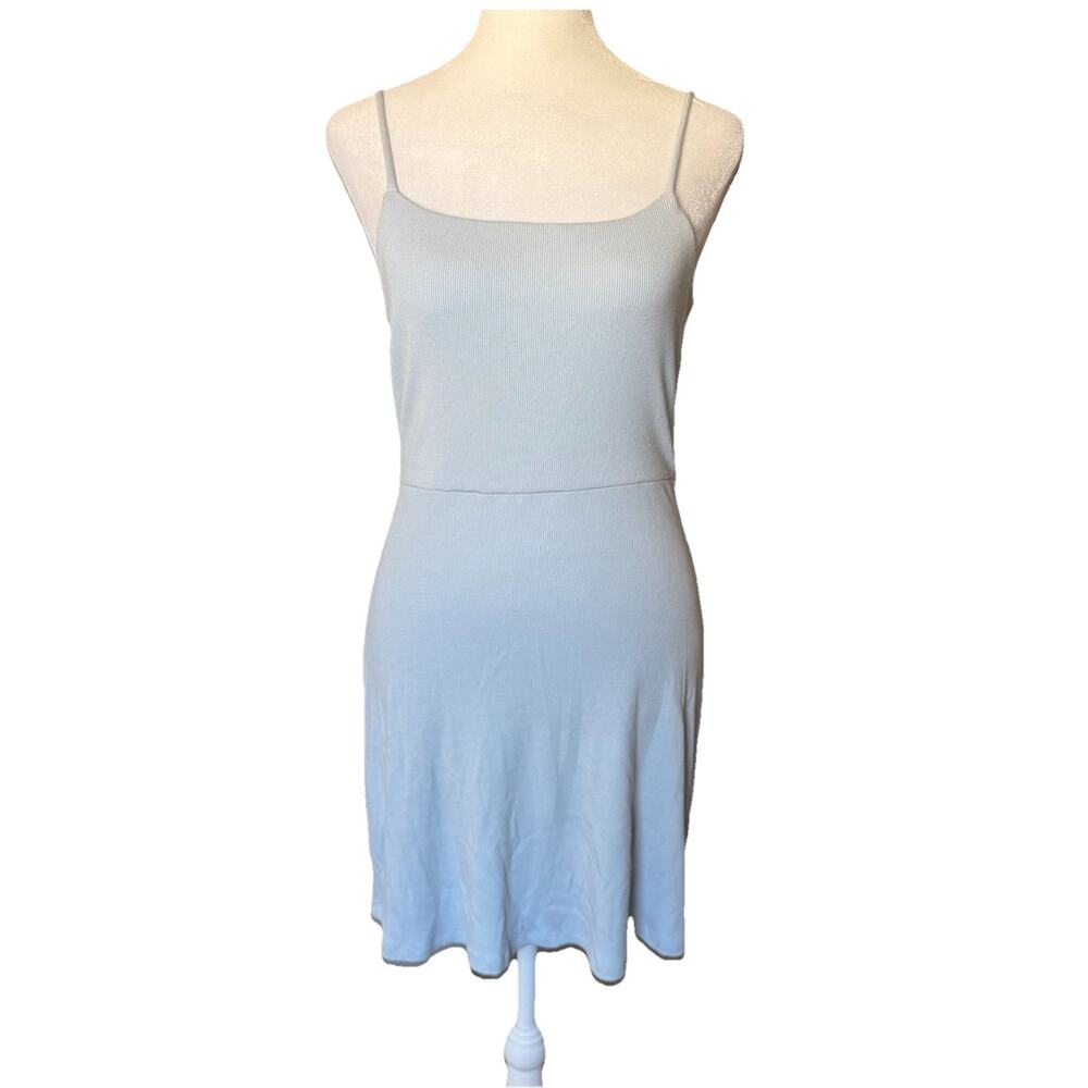 Wilfred Free Womens Medium Mini Dress Light Blue Ribbed Spaghetti Strap Modal